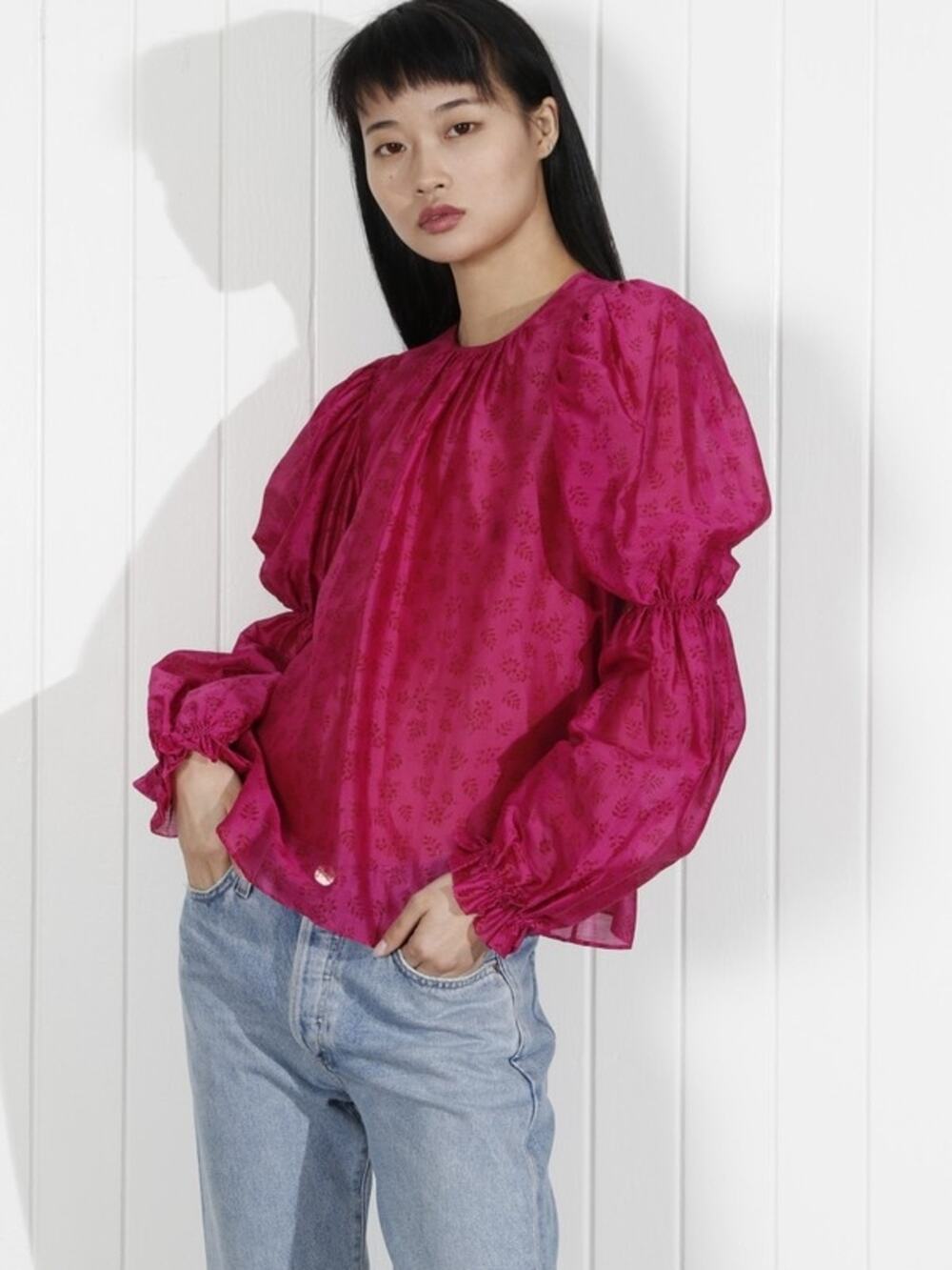 Ulla Johnson Aster Silk Blend Blouse Fuchsia Pink Puff Sleeve Size 0